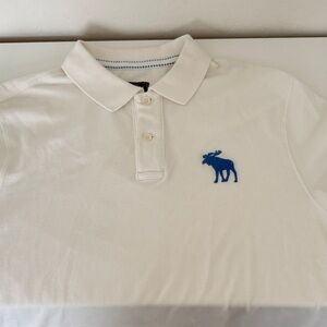 Abercrombie white Polo Shirt with large Blue Logo